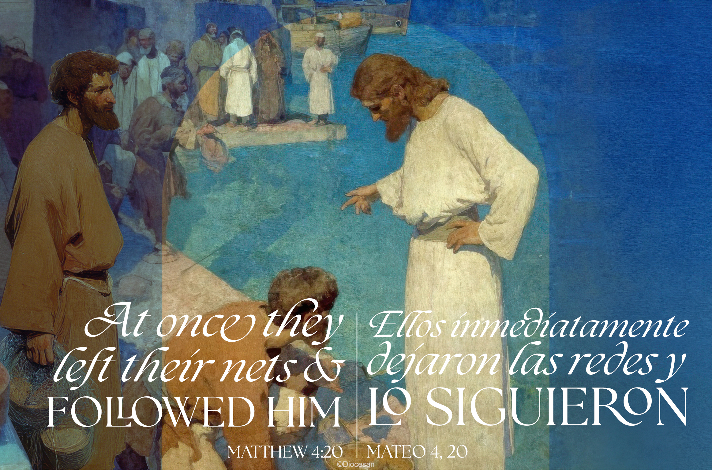 At Once They Followed Him Bilingual Half Page